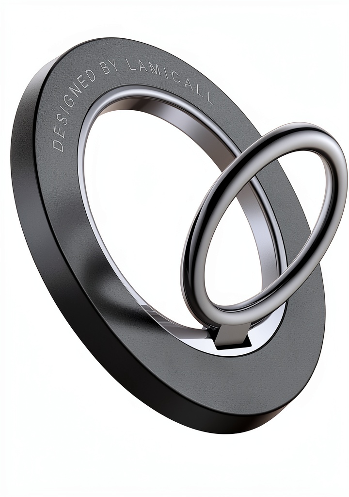 Installing Lamicall Magnetic Phone Ring Holder for iPhone on a wooden desk